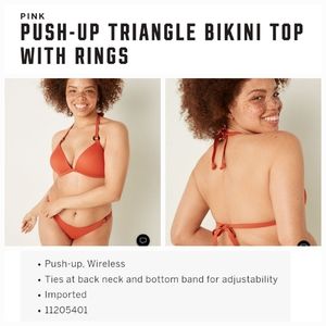 ❤️ Victoria's secret pink push-up triangle bikini swim top with rings ORANGE XL